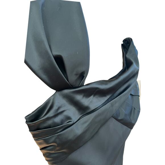 Lauren Ralph Lauren Satin Slip Cocktail Dress, Asymmetric Shoulder | 6 Black NWT - Picture 14 of 16